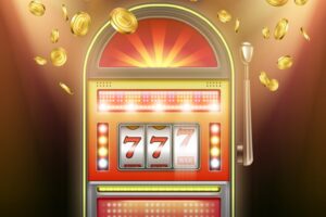 vector illuminated retro jackpot slot machine with falling gold coins dark background flashing lights 1284 48492